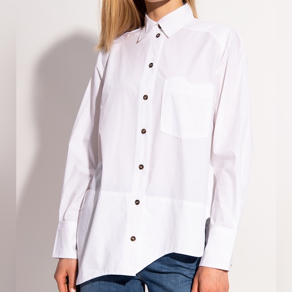 Ganni Tops - GANNI white asymmetrical organic cotton button down shirt